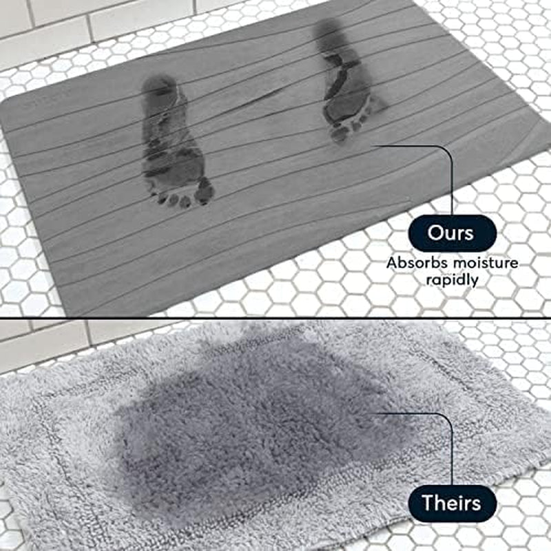 Diatomaceous Stone Bathmat | Ultra-Absorbent, Quick-Drying Bath Mat | Slip-Resistant Surface for Safer Bathrooms | Charcoal Grey Finish | 23.5" X 15" (1 Pack)