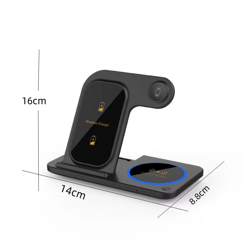 Outdoor CE FCC Portable Wireless Charger Station Multifunction 15Wdesktop Charging Station 3 in 1 Wireless Charger Stand