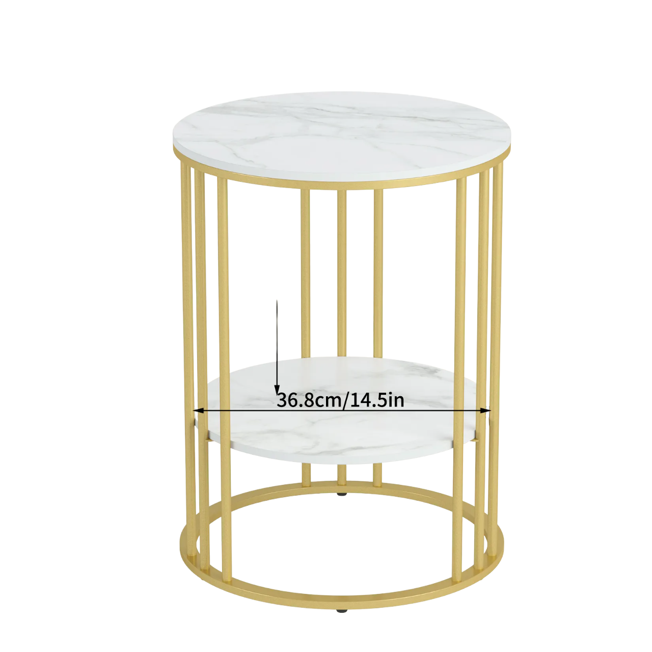 Round Marble Accent Table - Gold Frame, 2-Tier Nightstand-0