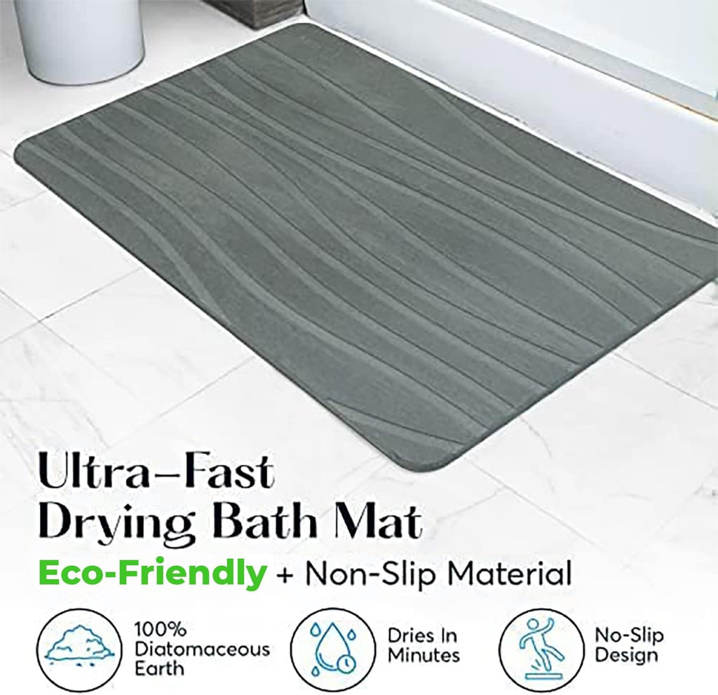 Diatomaceous Stone Bathmat | Ultra-Absorbent, Quick-Drying Bath Mat | Slip-Resistant Surface for Safer Bathrooms | Charcoal Grey Finish | 23.5" X 15" (1 Pack)